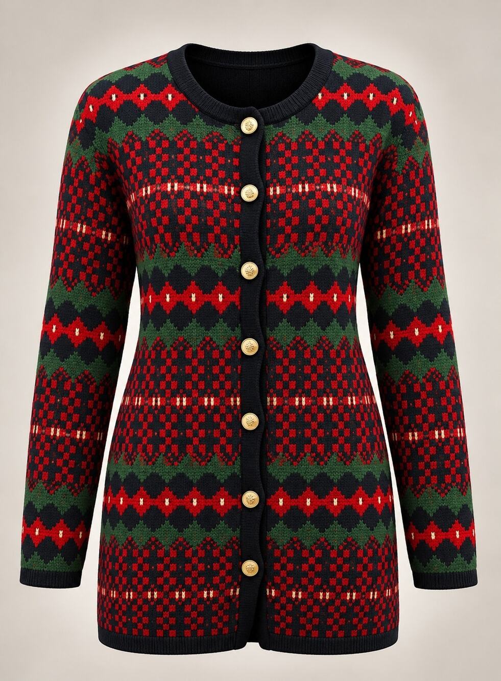 Vtg Tally Ho Fair Isle Nordic Cardigan Sweater Women's Size M Christmas Knit